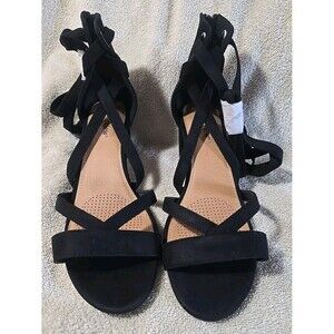 Comfortview Sandals with 2.75" Heels, Ankle Tie & Back Zipper - Black  10.5 WW